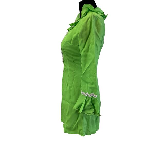 Vintage 1960s Neon Green Mini Dress with Sequins - Mod Retro - S - Picture 5 of 16